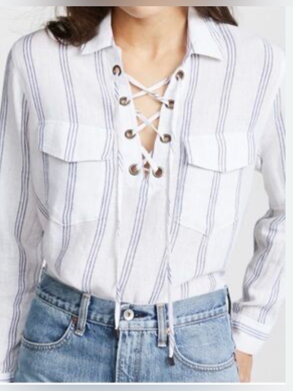Rails Mateo Flamenco Stripe Lace Up Button Up Shirt Size M